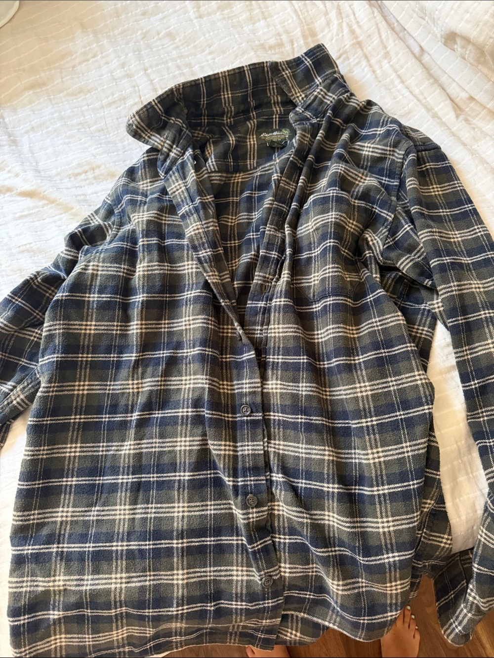 Eddie Bauer Navy and Gray Plaid Flannel Shirt